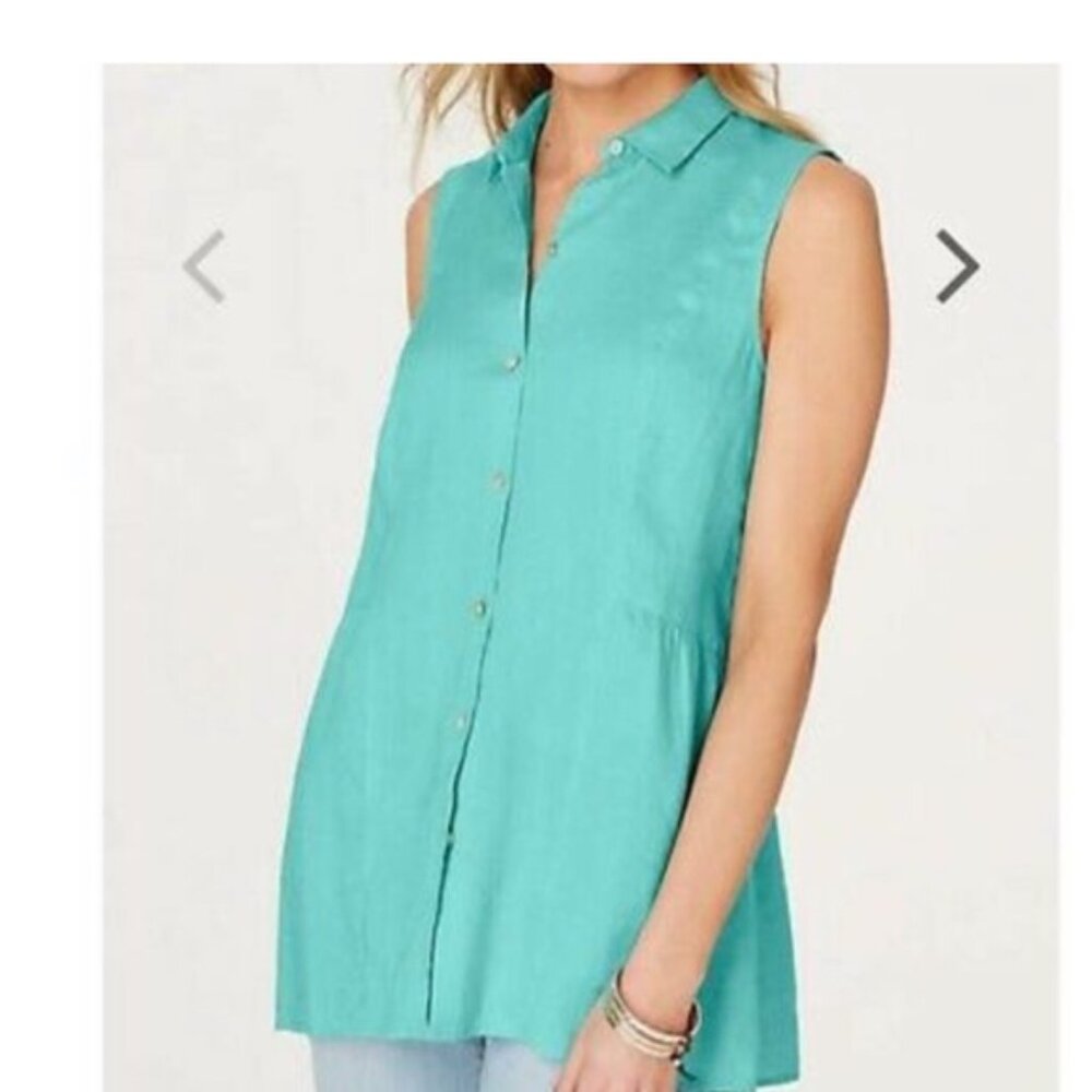 J.JILL Love Linen Capri Peplum Sleeveless Button Down Tunic Top~Size XS